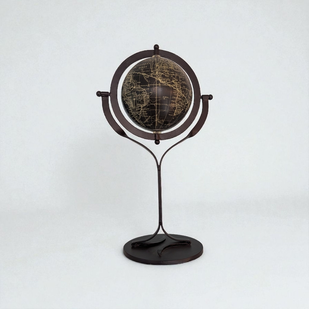Vintage Style Brown/Black Rotating Globe on Metal/Iron Stand Decorative